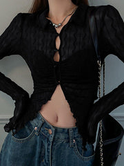 Sexy Perspective Ruched Long Sleeve T Shirt