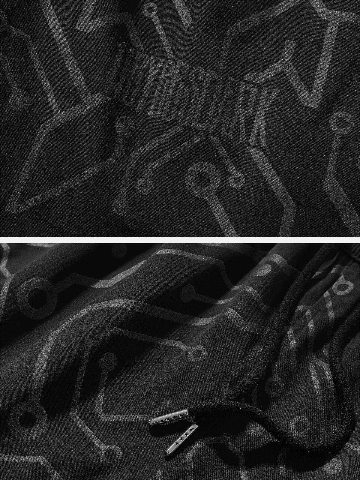 Dark Mechanical Print Cargo Shorts