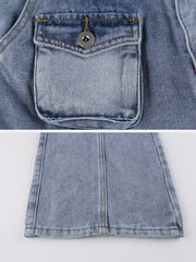 Asymmetrical Pockets Washed Jeans