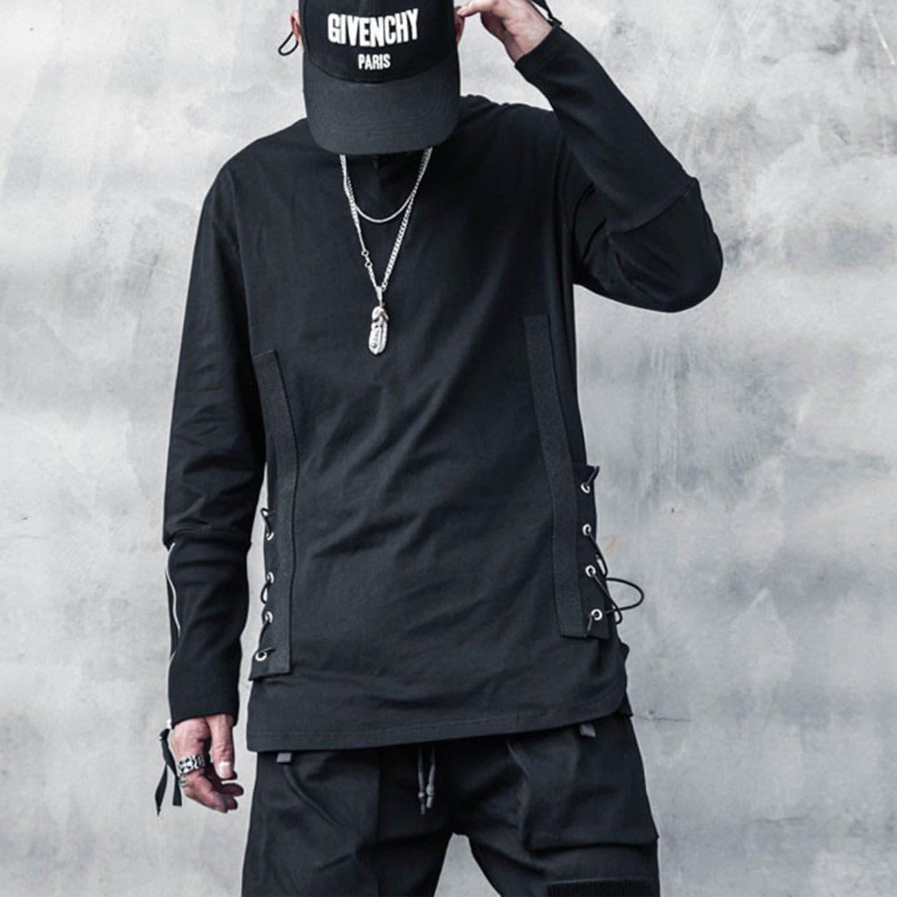 Dark Fake Two Side Bandage Sweatshirt