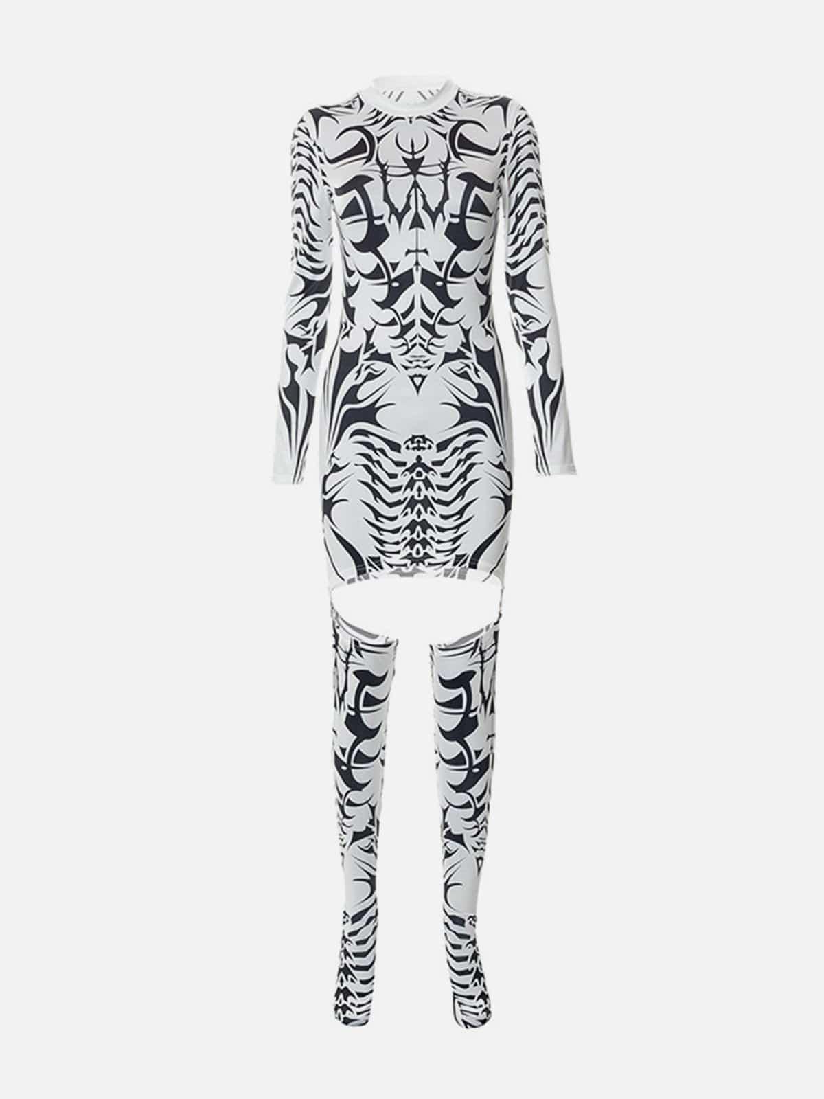 Vintage Print Pantyhose Dress