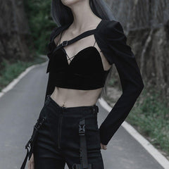 Diagonal Straps Pleated Cropped Jacket