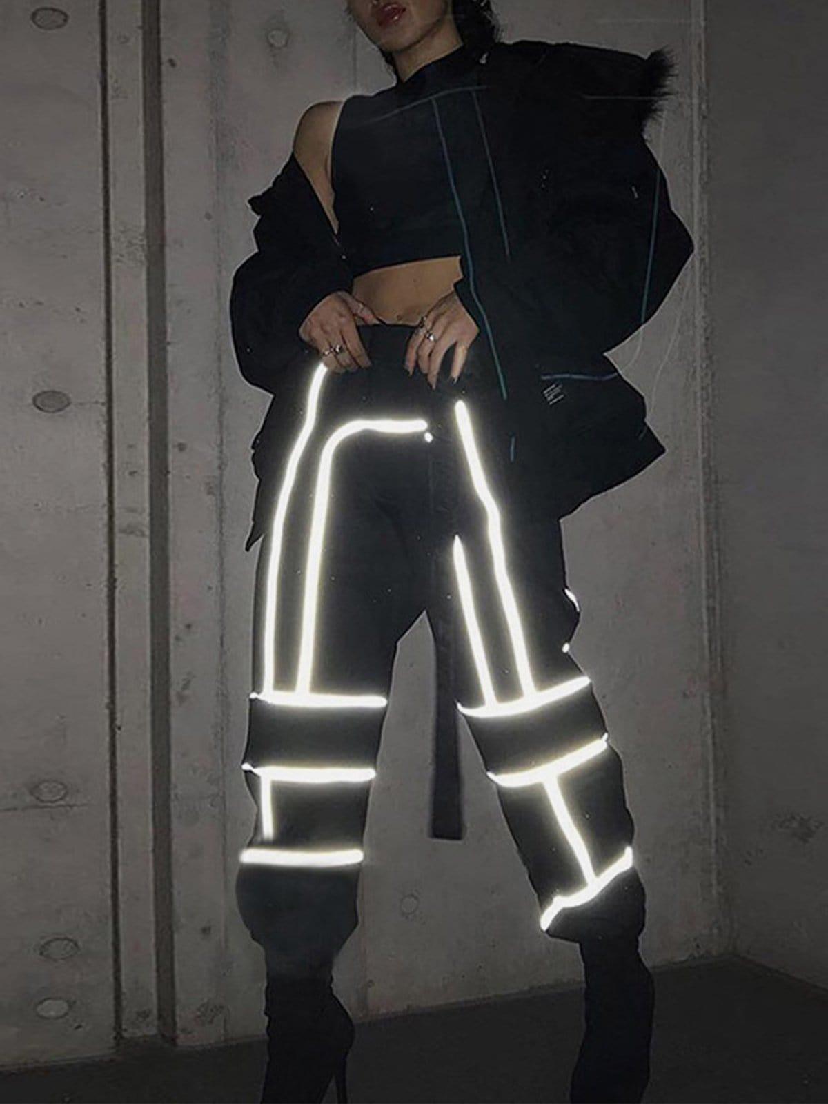High Waist Reflective Strip Cargo Pants