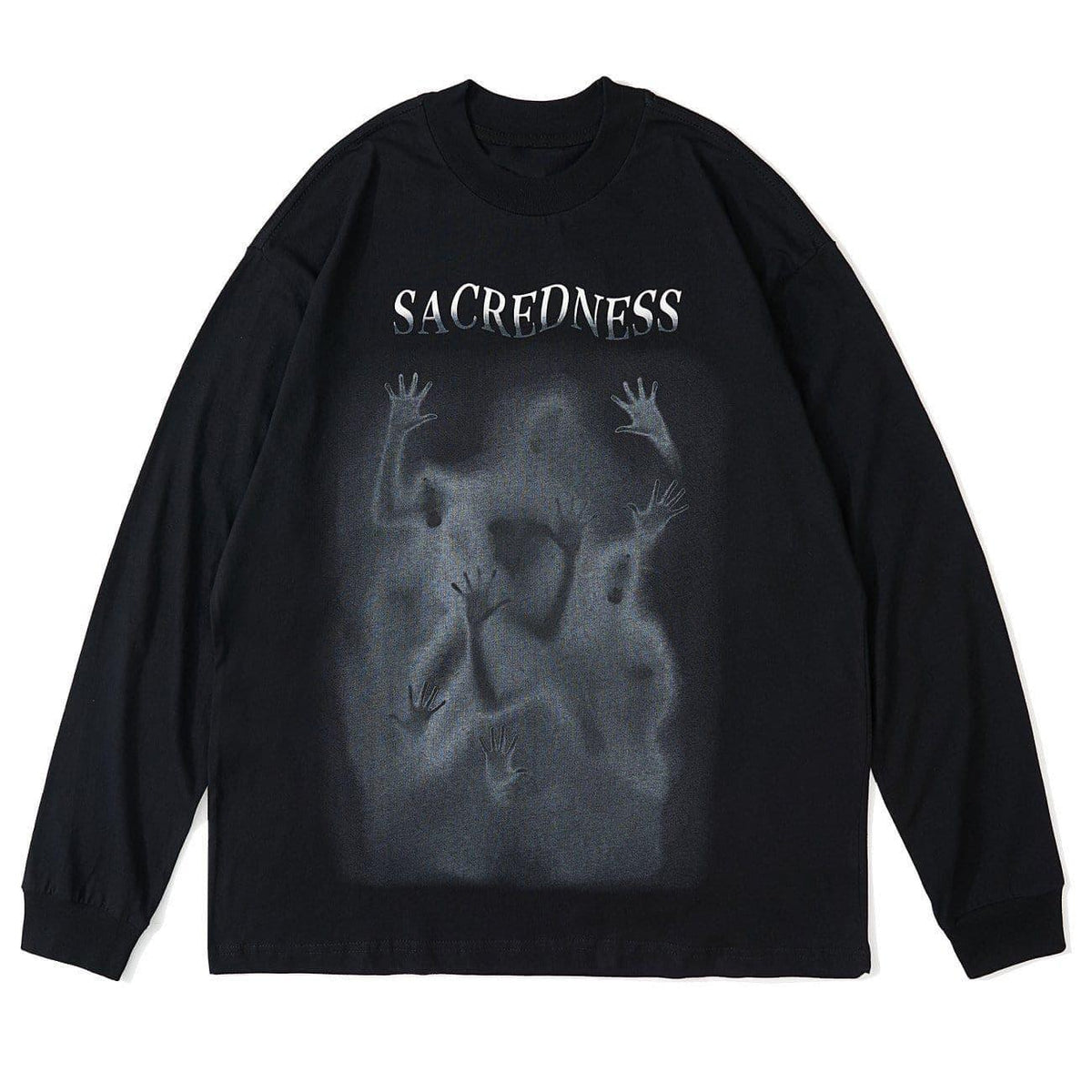 Dark Psychedelic Humanoid Print Oversized Sweatshirt