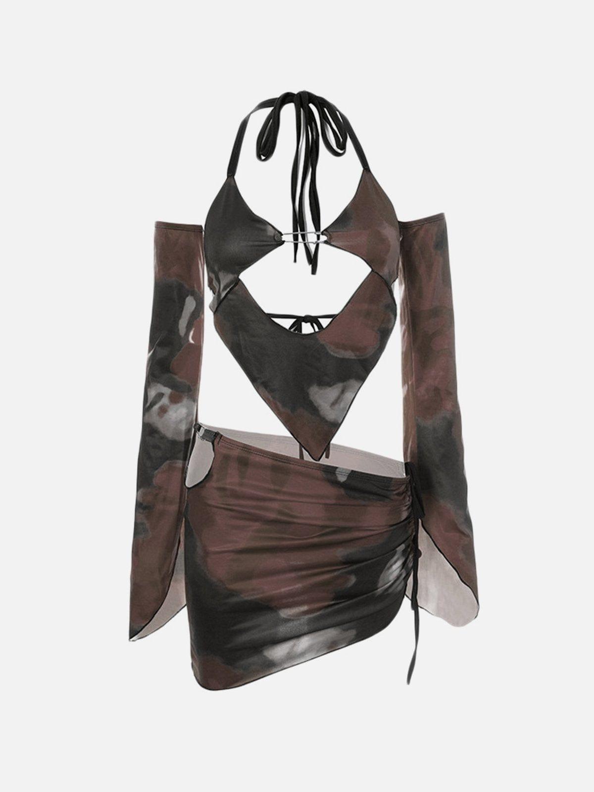 Tie Dye Suspender Skirt Suit