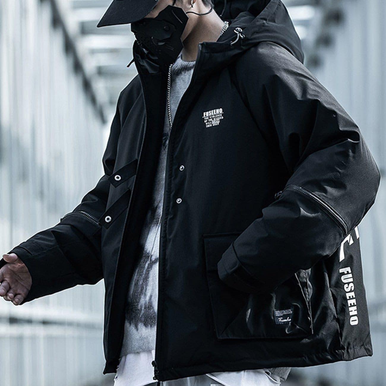 Function Arm Zipper Print Winter Coat