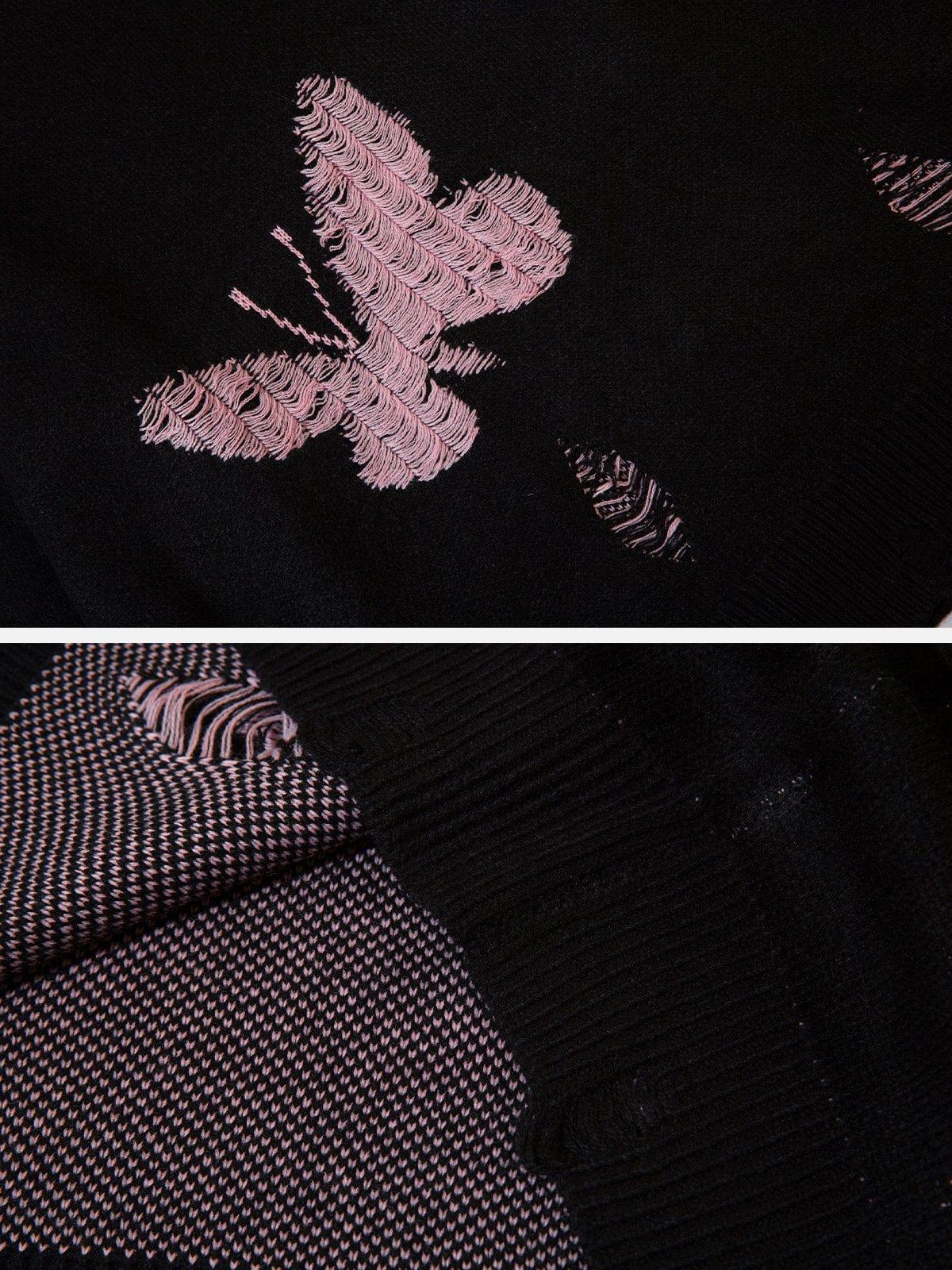 Butterflies Ripper Hole Knit Sweater