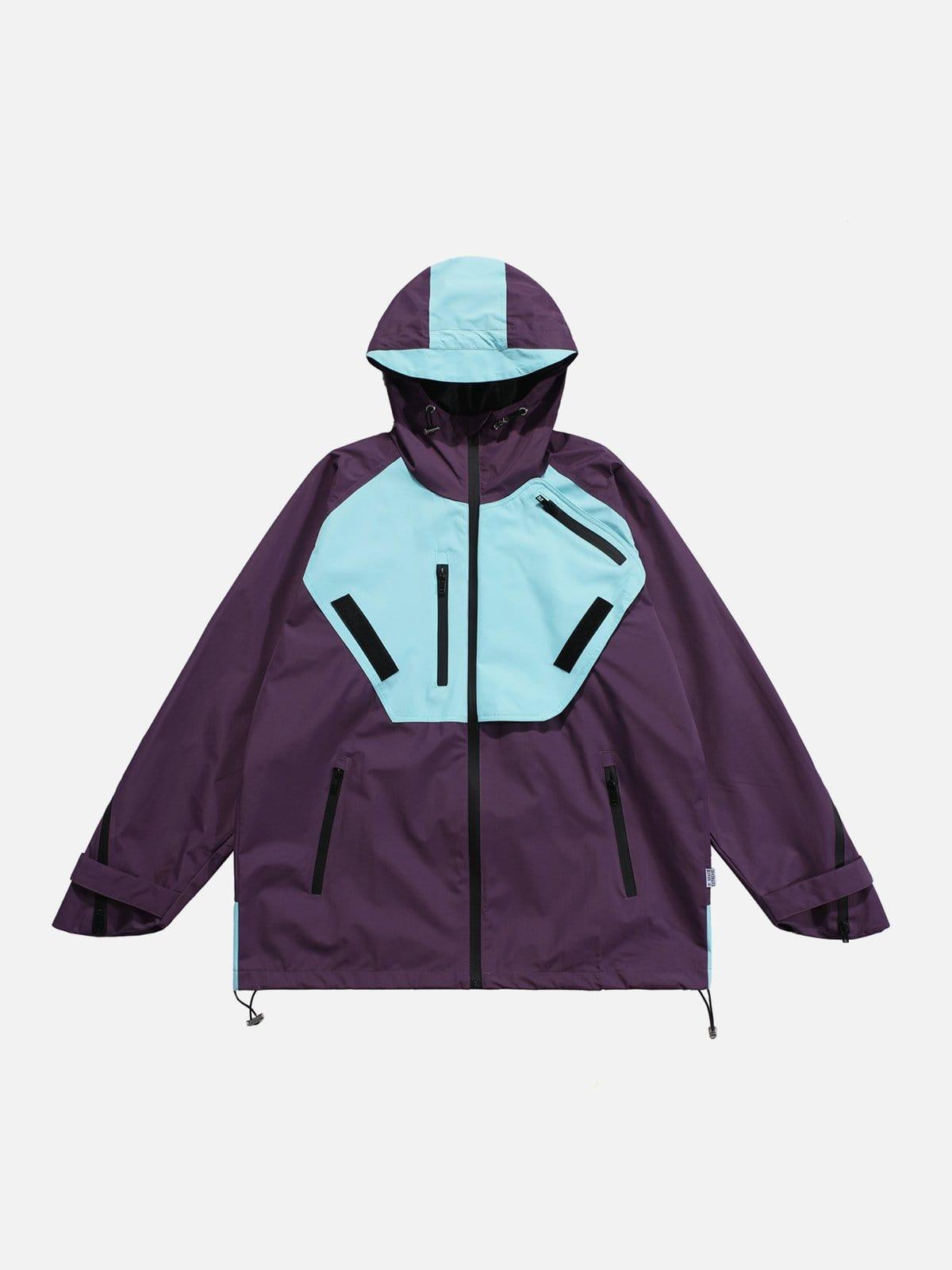 Patchwork Multi Pockets Zip Up Jacket