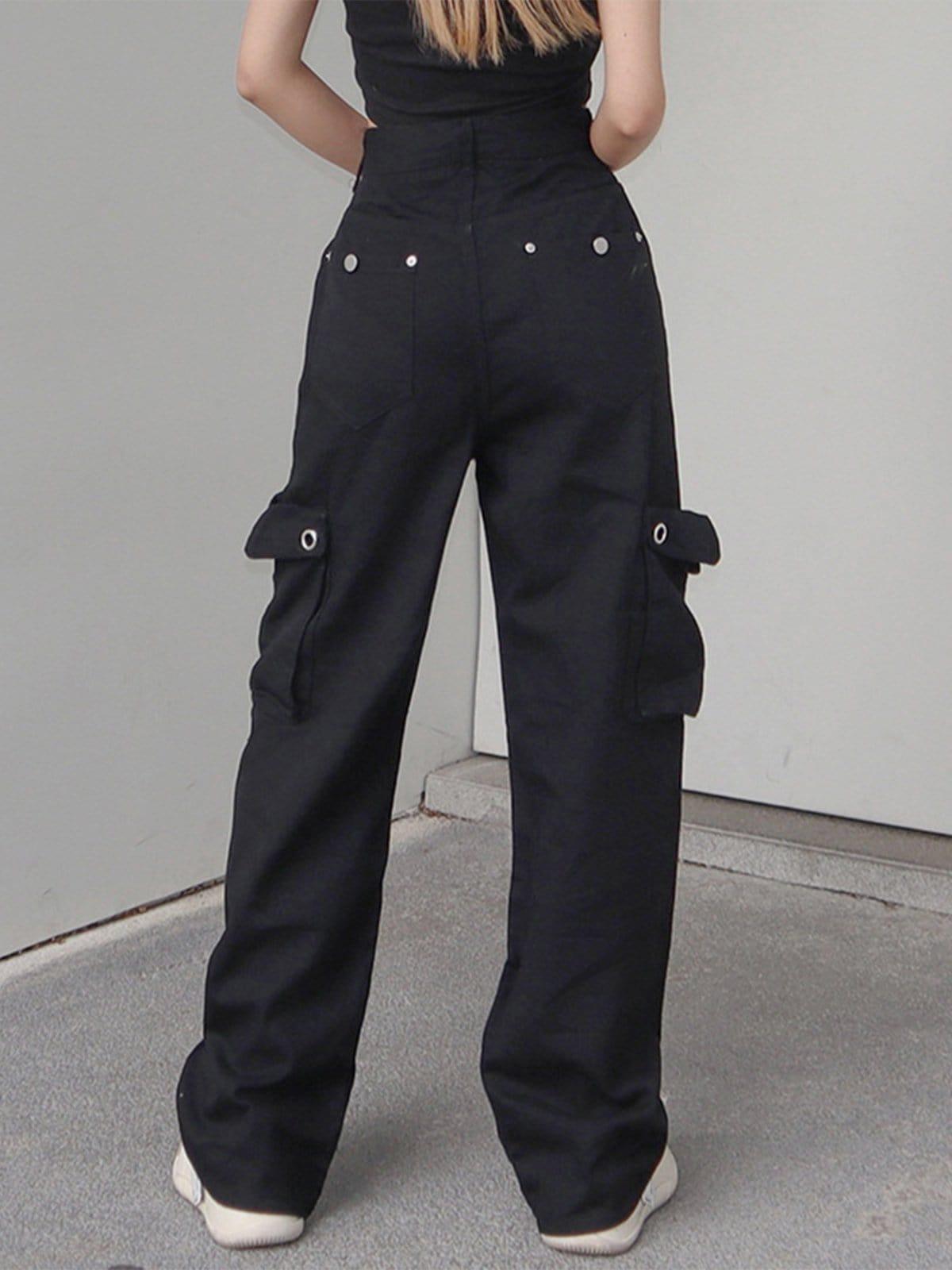 Hollowout Metal Buckle Cargo Pants