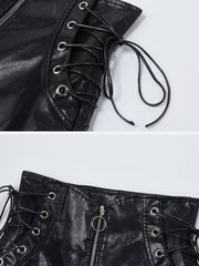 Side Straps Zip Up PU Skirt