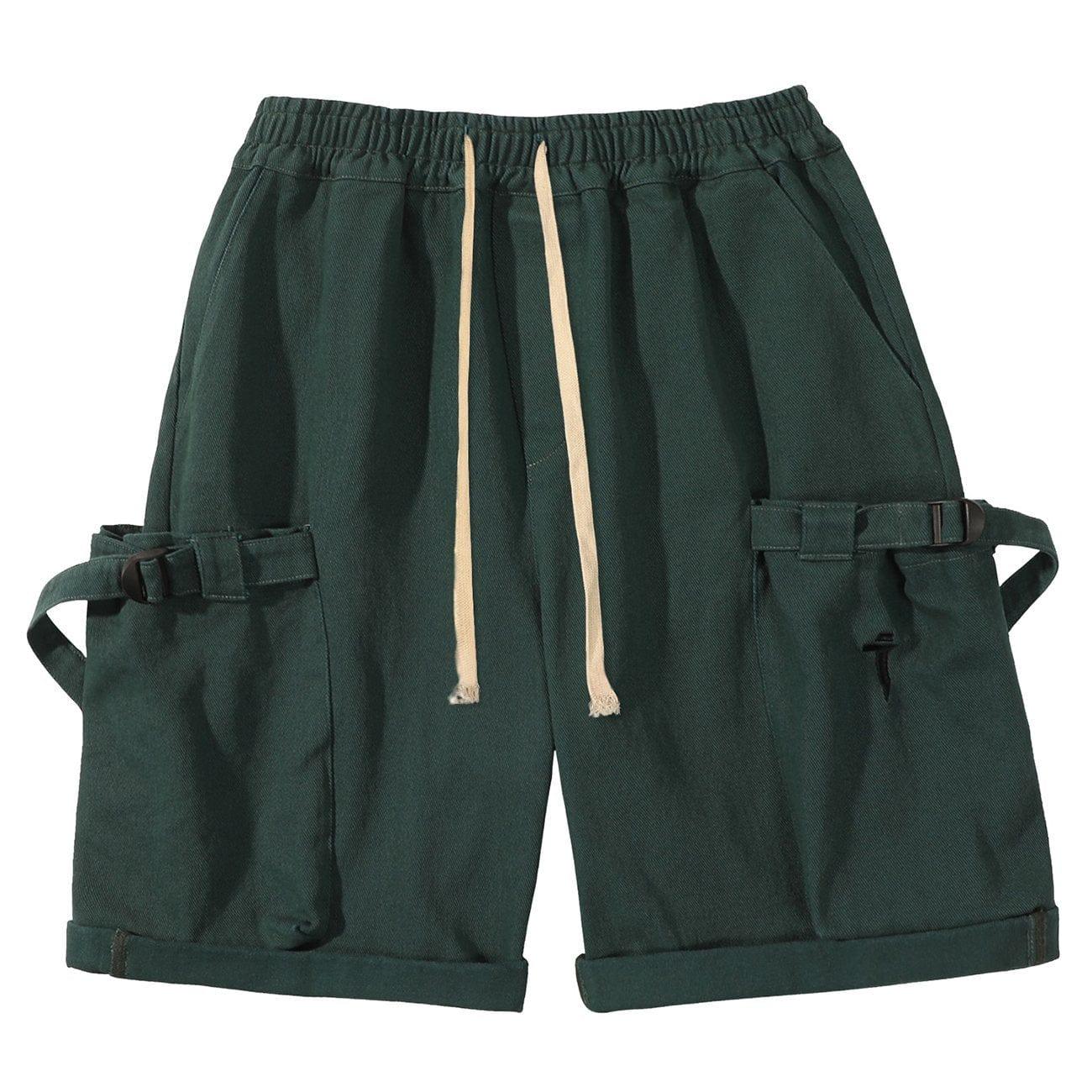 Drawstring Pocket Embroidery Shorts