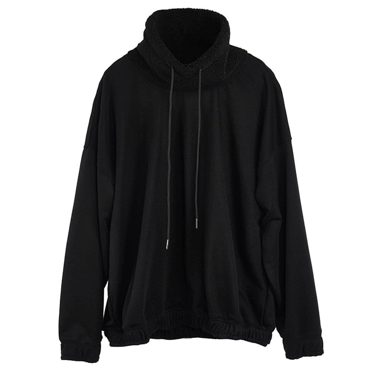 Dark Sherpa High-neck Drawstring Sweatshirt