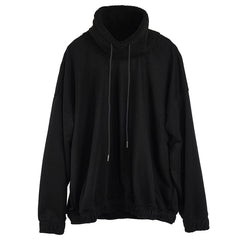 Dark Sherpa High-neck Drawstring Sweatshirt