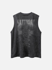 Necklace Cross Print Suede Vest