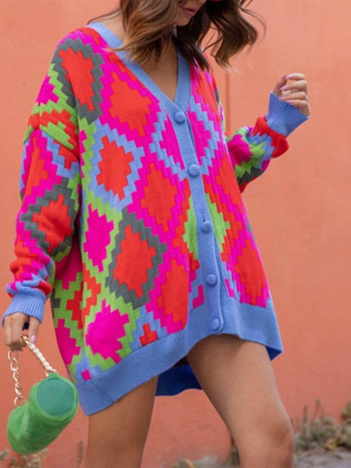 Pixel Plaid Cardigan Sweater