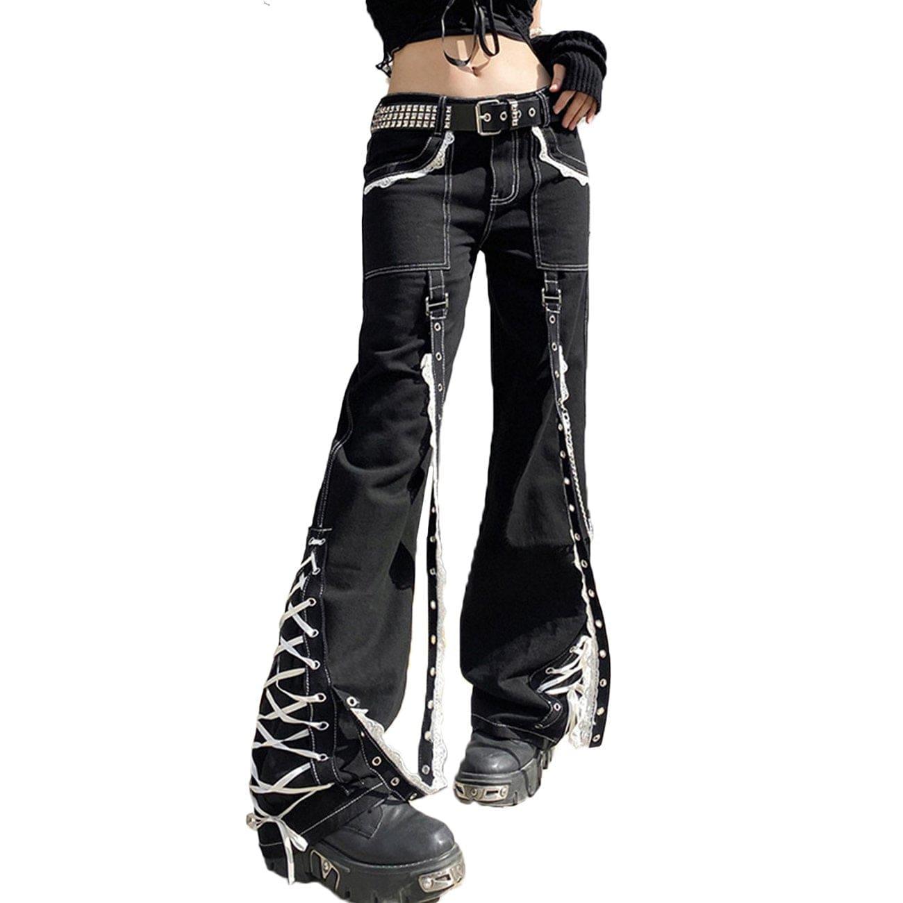 Lace Ribbons Straight Jeans