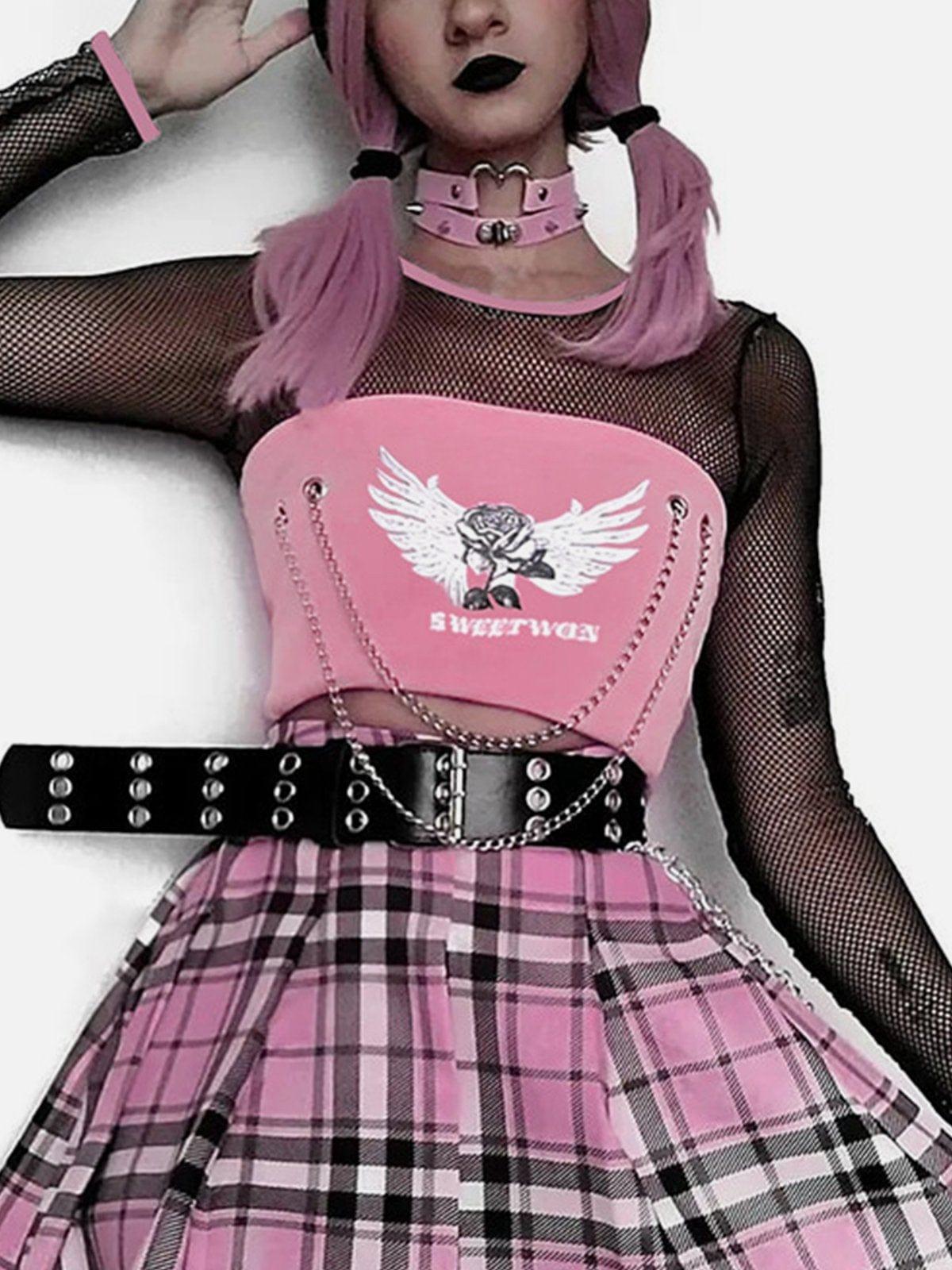 Patchwork Mesh Chain Long Sleeve T Shirts