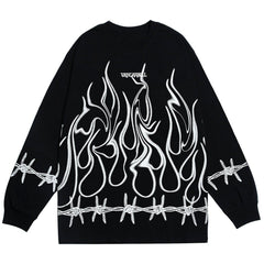 Thorn Fire Flame Cotton Oversized Sweatshirt