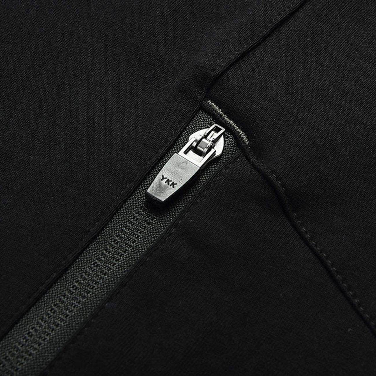 Patchwork Disc Buckle Zip Up Pocket Tee