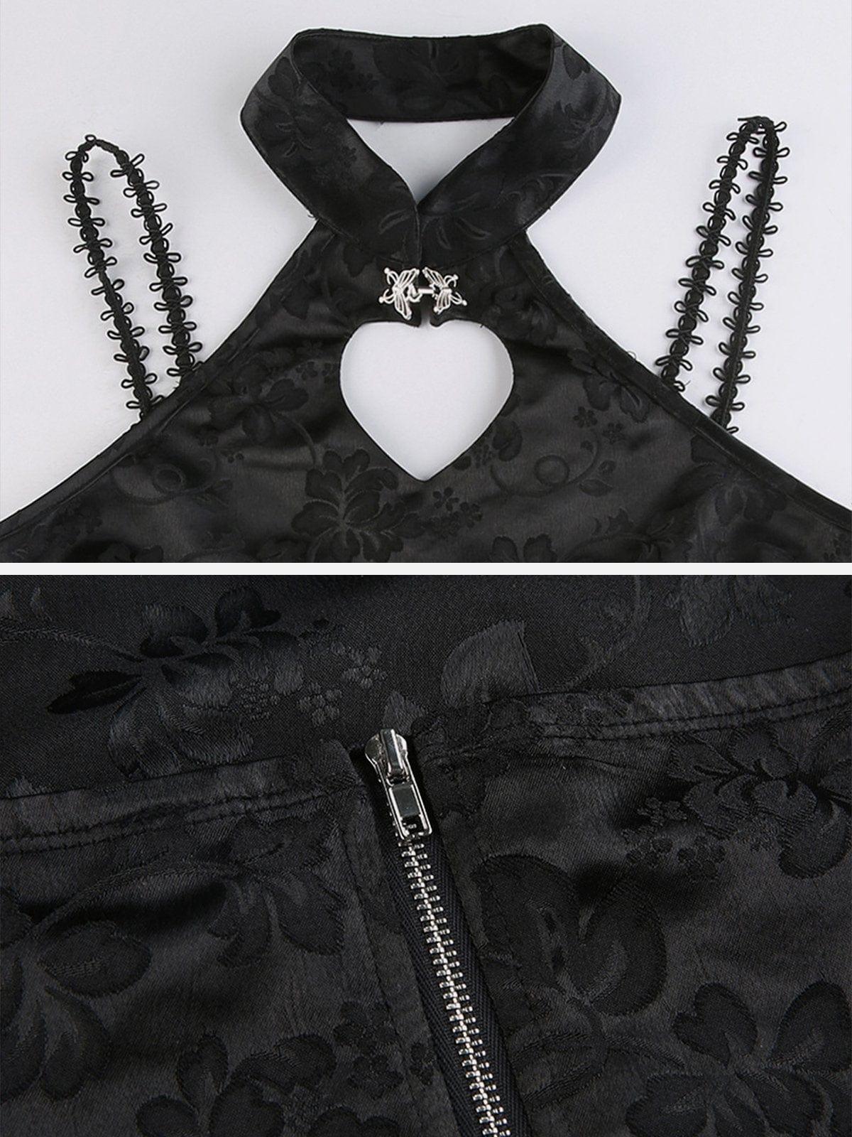 Dark Butterfly Buckle Hollow Cropped Vest