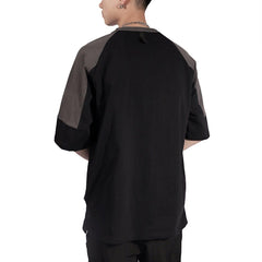 Patchwork Disc Buckle Zip Up Pocket Tee