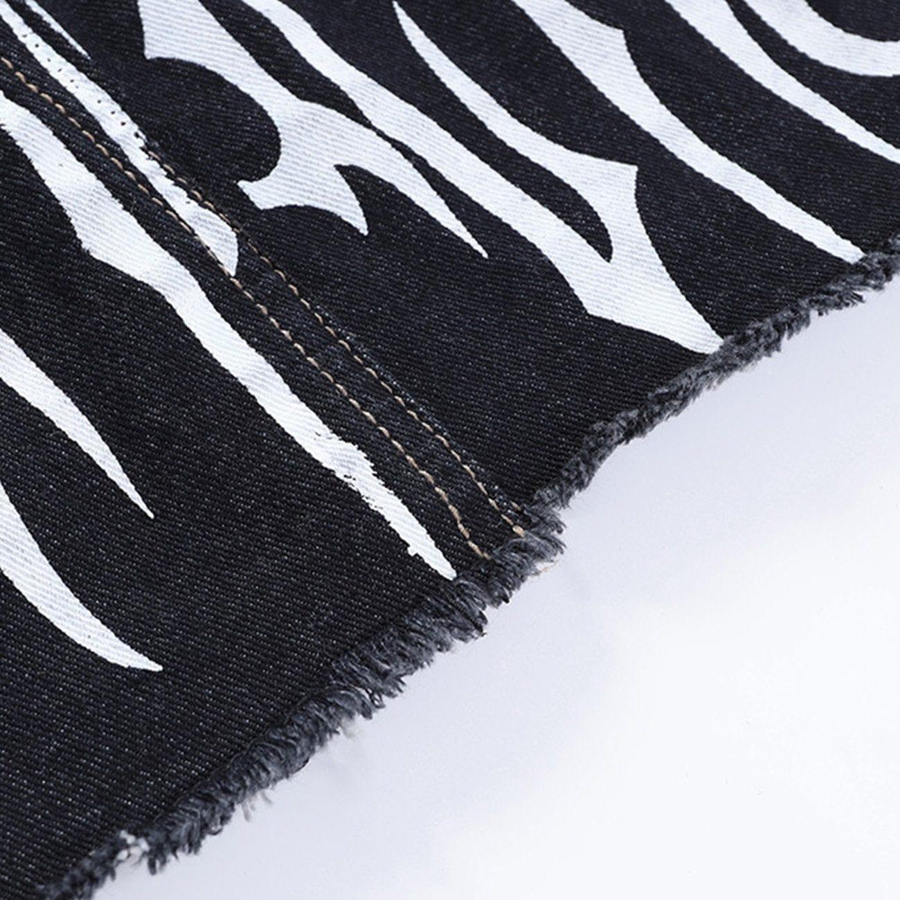 Dark Punk Print Chain Denim Skirt