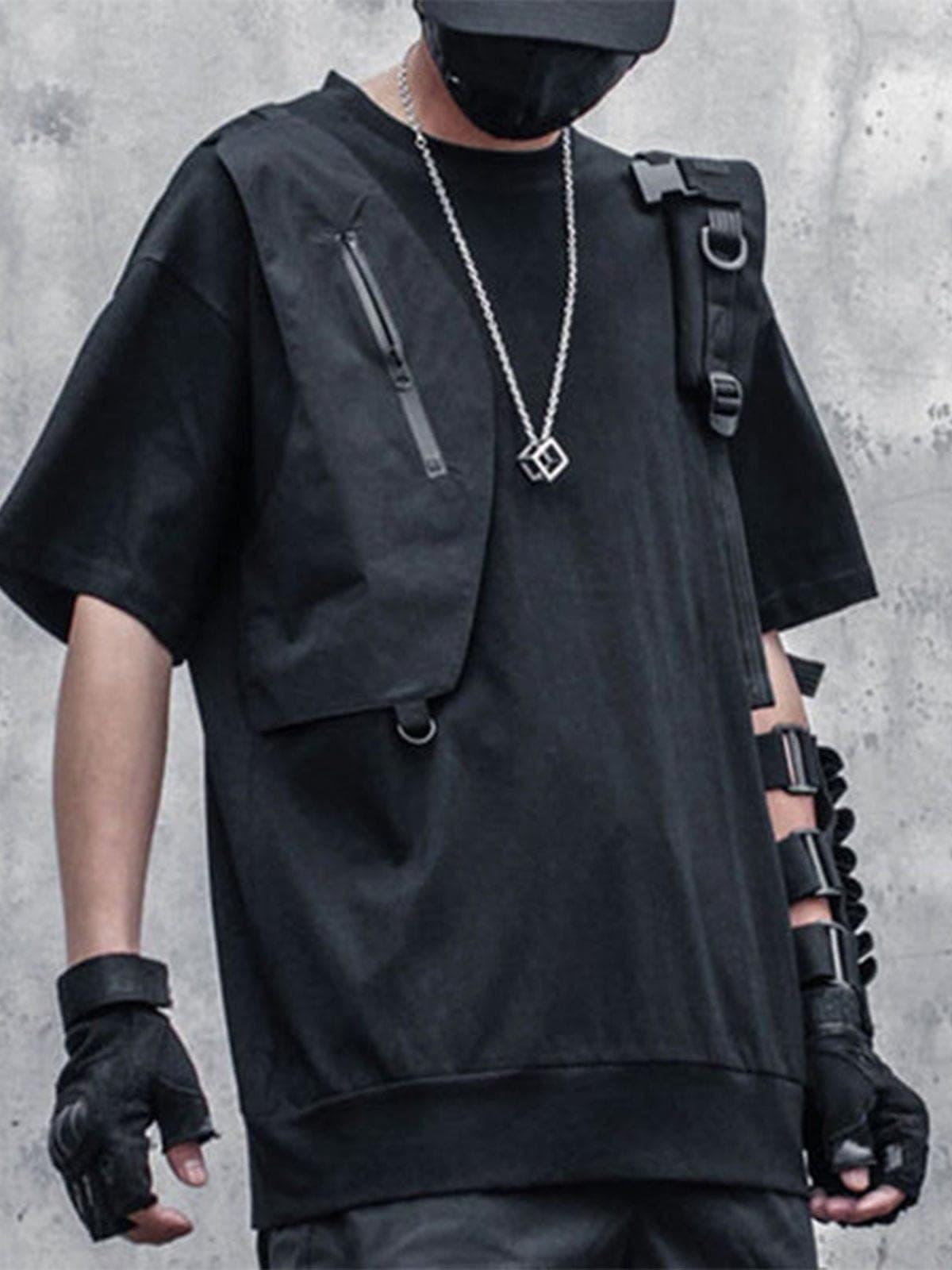 Dark Functional Zipper Patchwork Tee