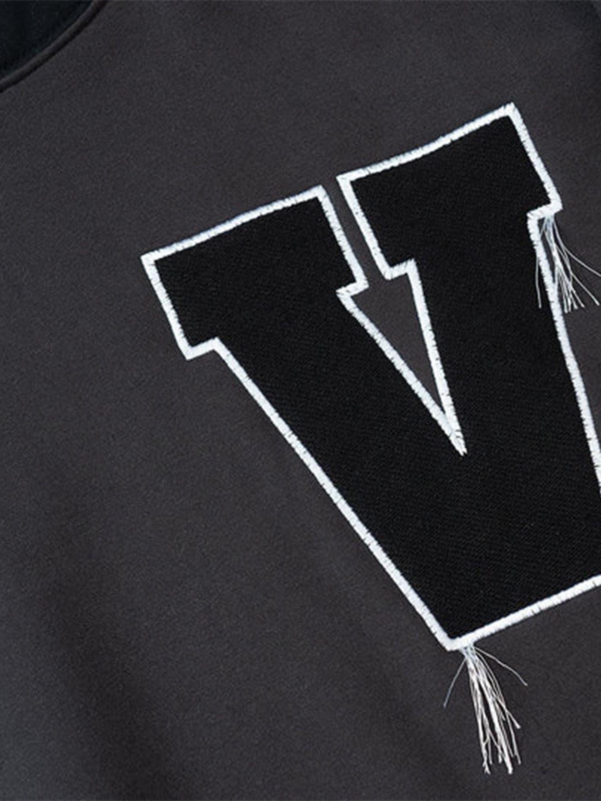 Fake Two Tassel Embroidery Letters Print Hoodie
