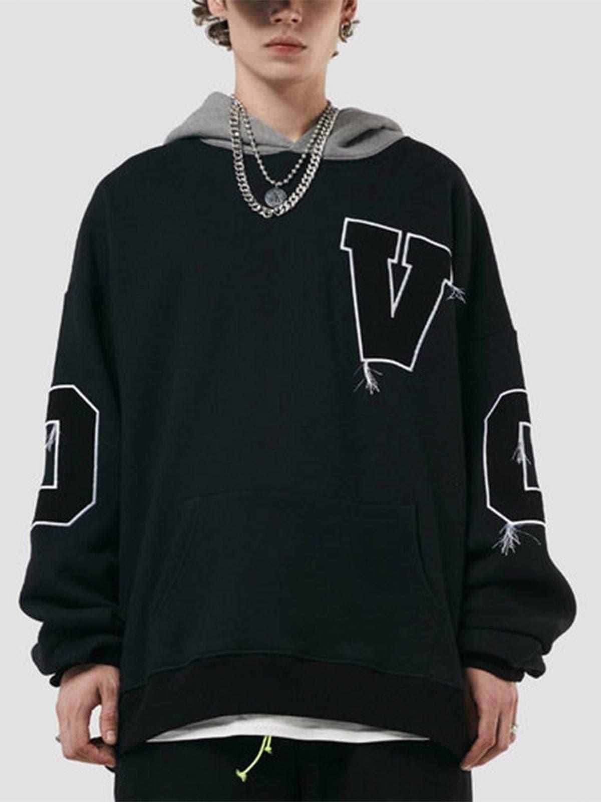 Fake Two Tassel Embroidery Letters Print Hoodie