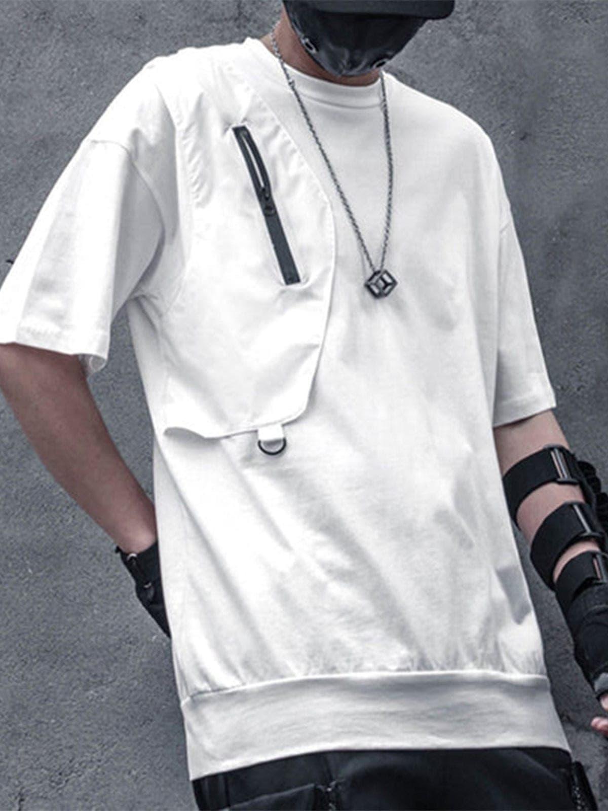 Dark Functional Zipper Patchwork Tee