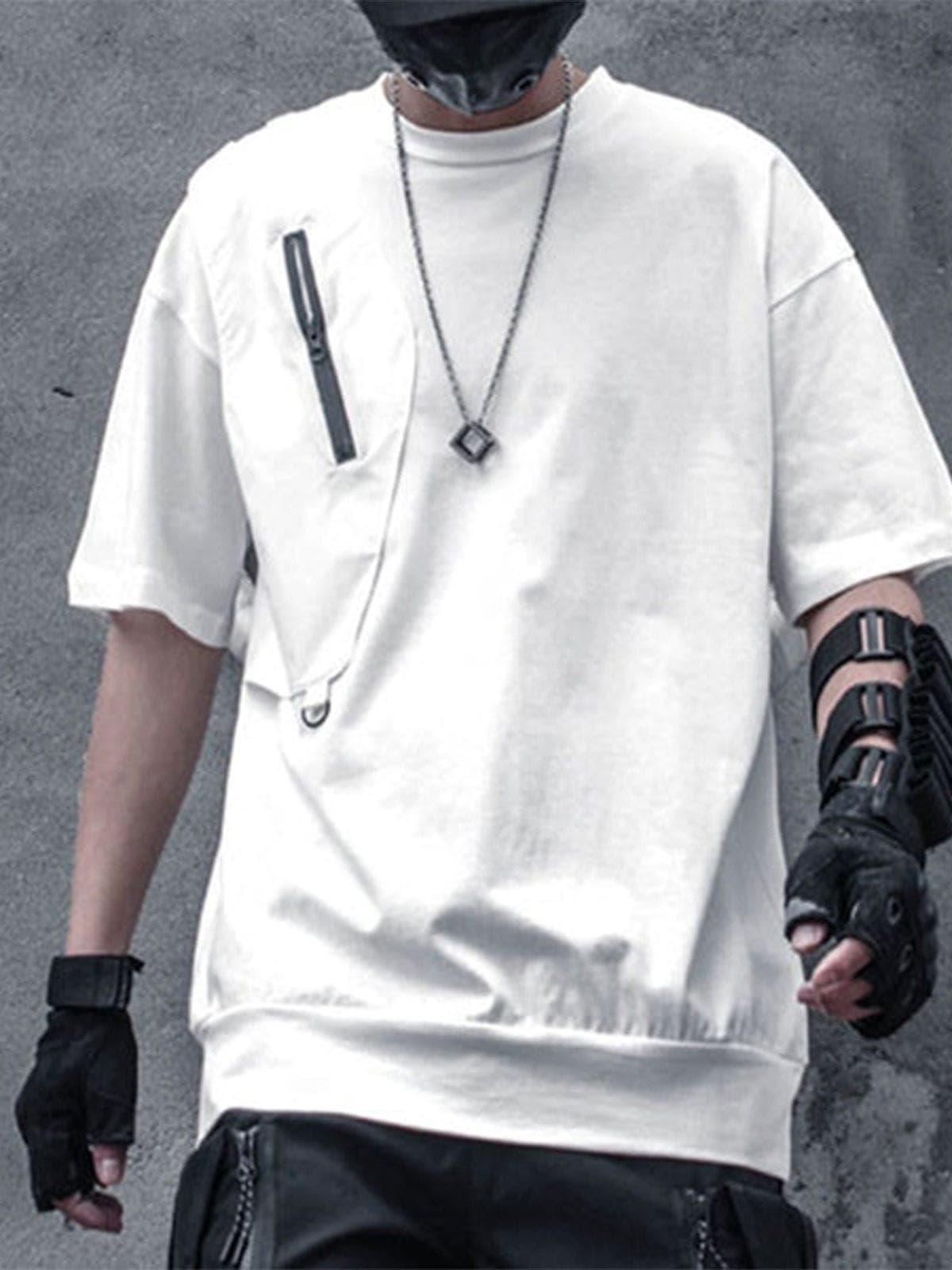 Dark Functional Zipper Patchwork Tee