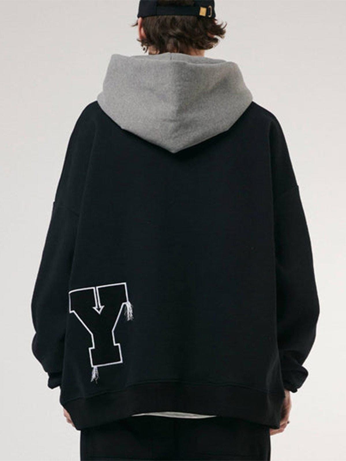Fake Two Tassel Embroidery Letters Print Hoodie