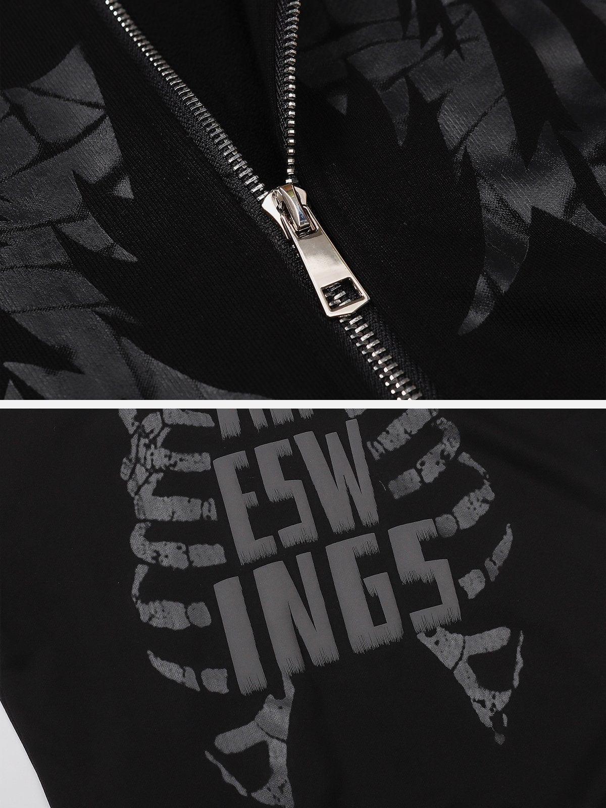 Dark Skeleton Wings Zip Up Hoodie