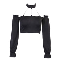 Sexy One-shoulder Fashion Chain Halterneck Short Top