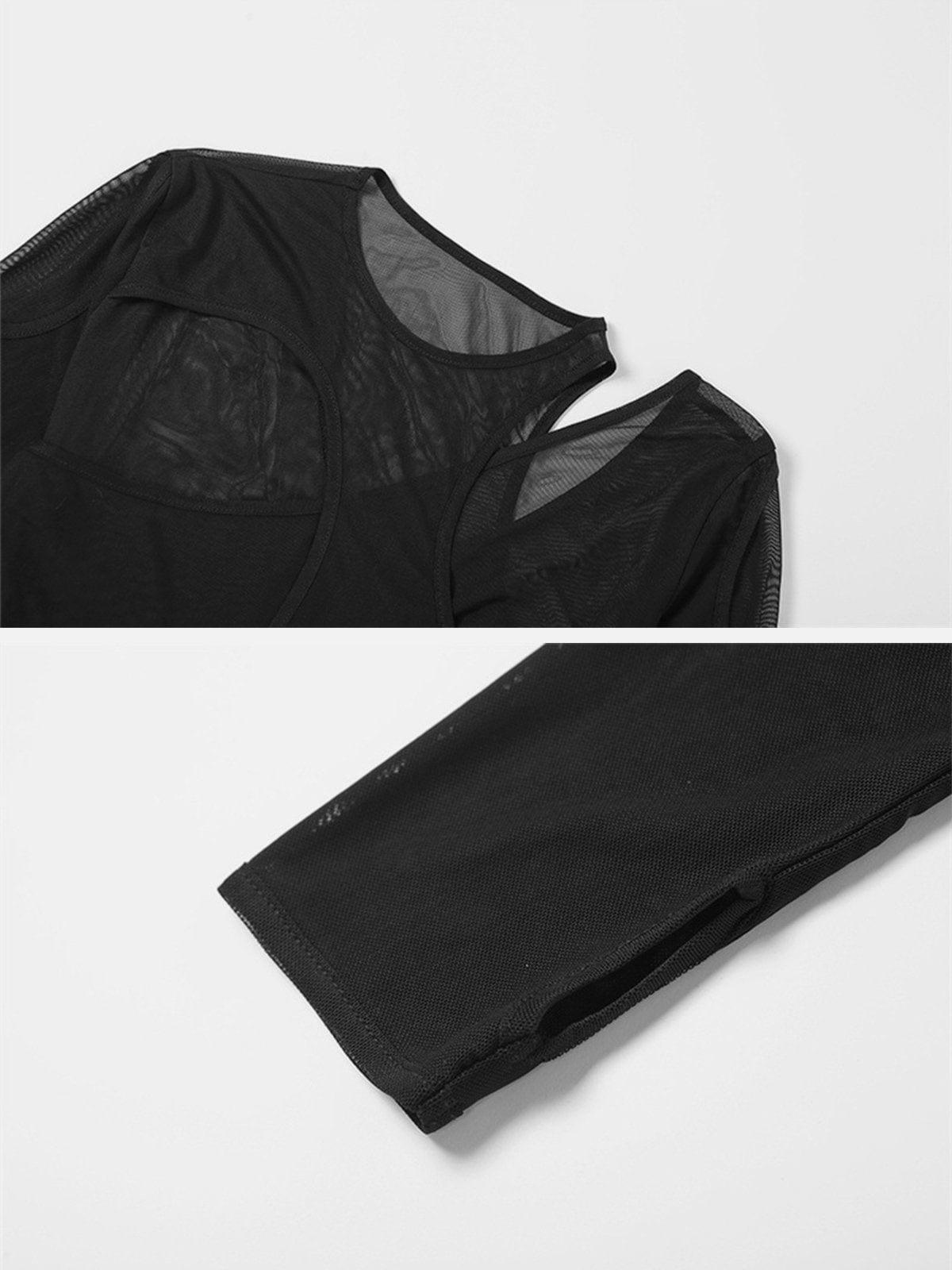 Fake Two Mesh Perspective Jumpsuit