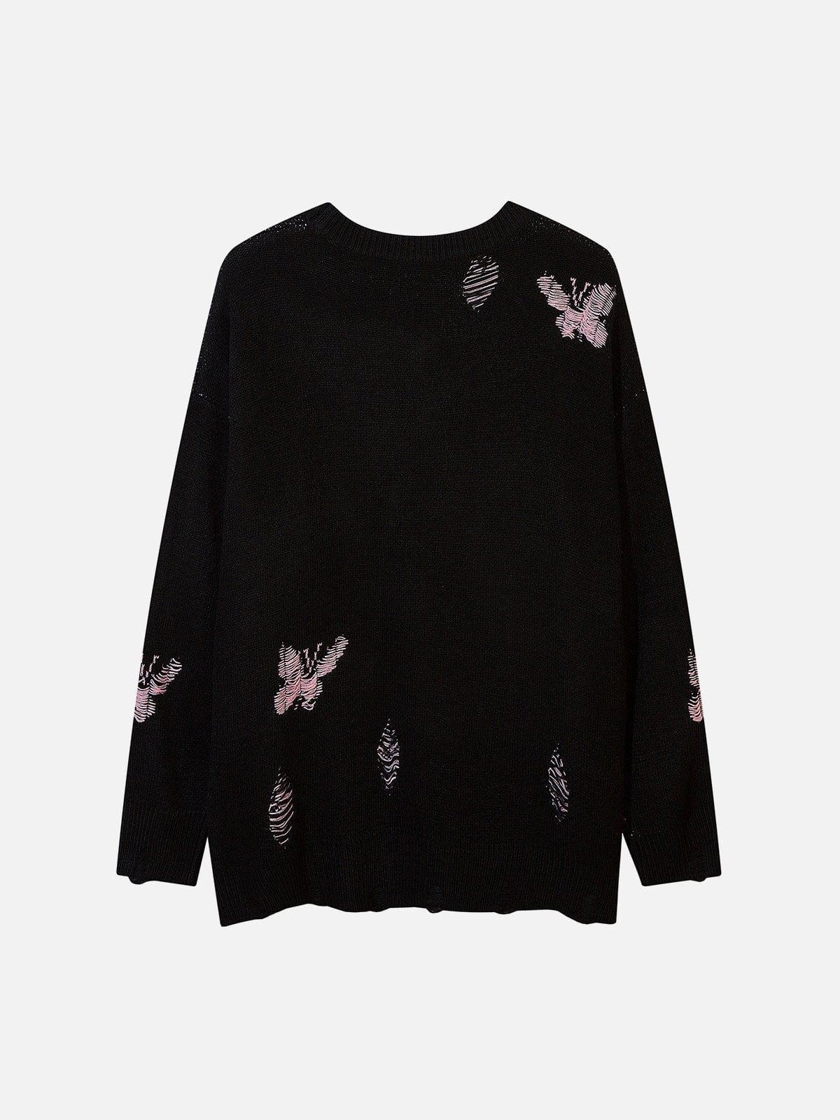 Butterflies Ripper Hole Knit Sweater