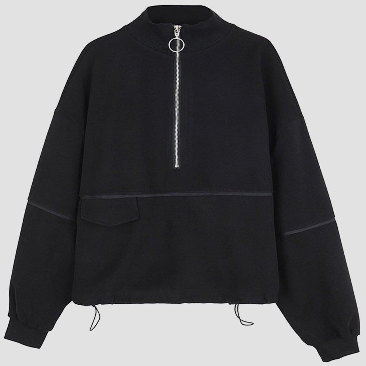 Dark Half Zipper Drawstring Sweatshirt