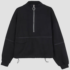 Dark Half Zipper Drawstring Sweatshirt