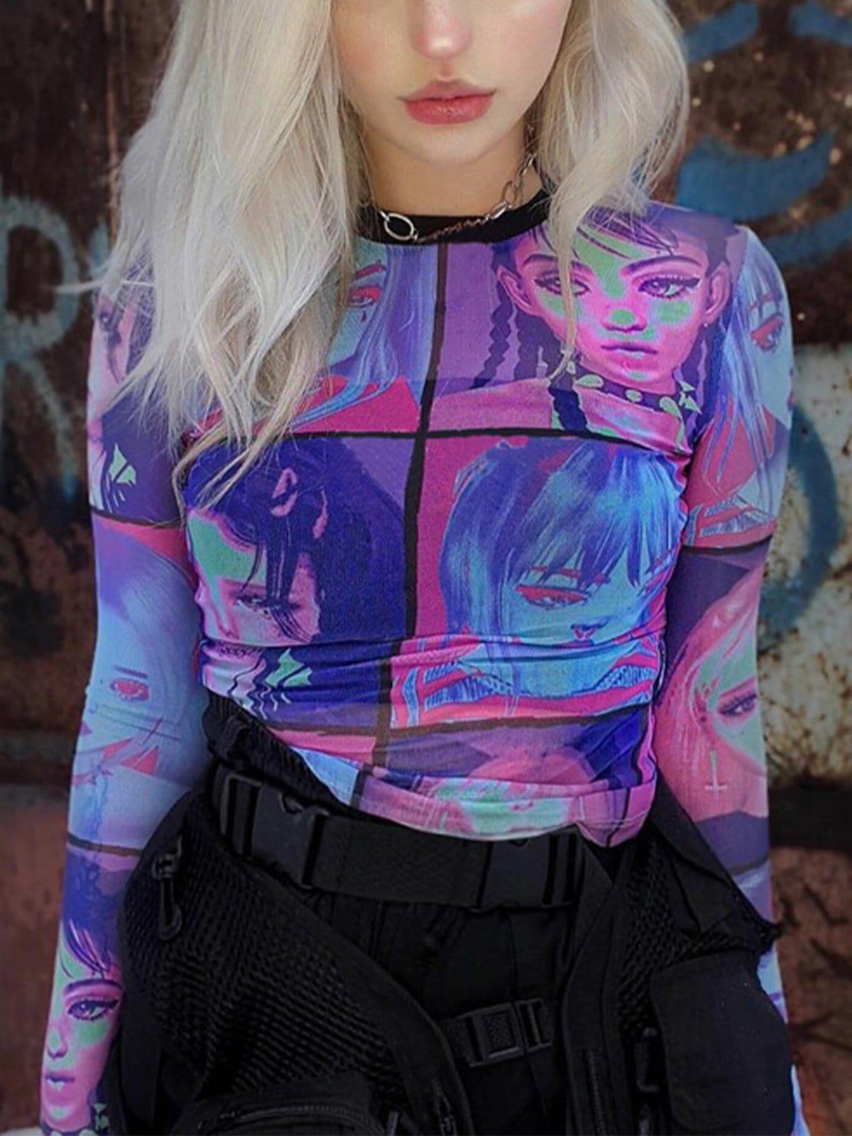 Colorful Cartoon Print Long Sleeve T Shirt