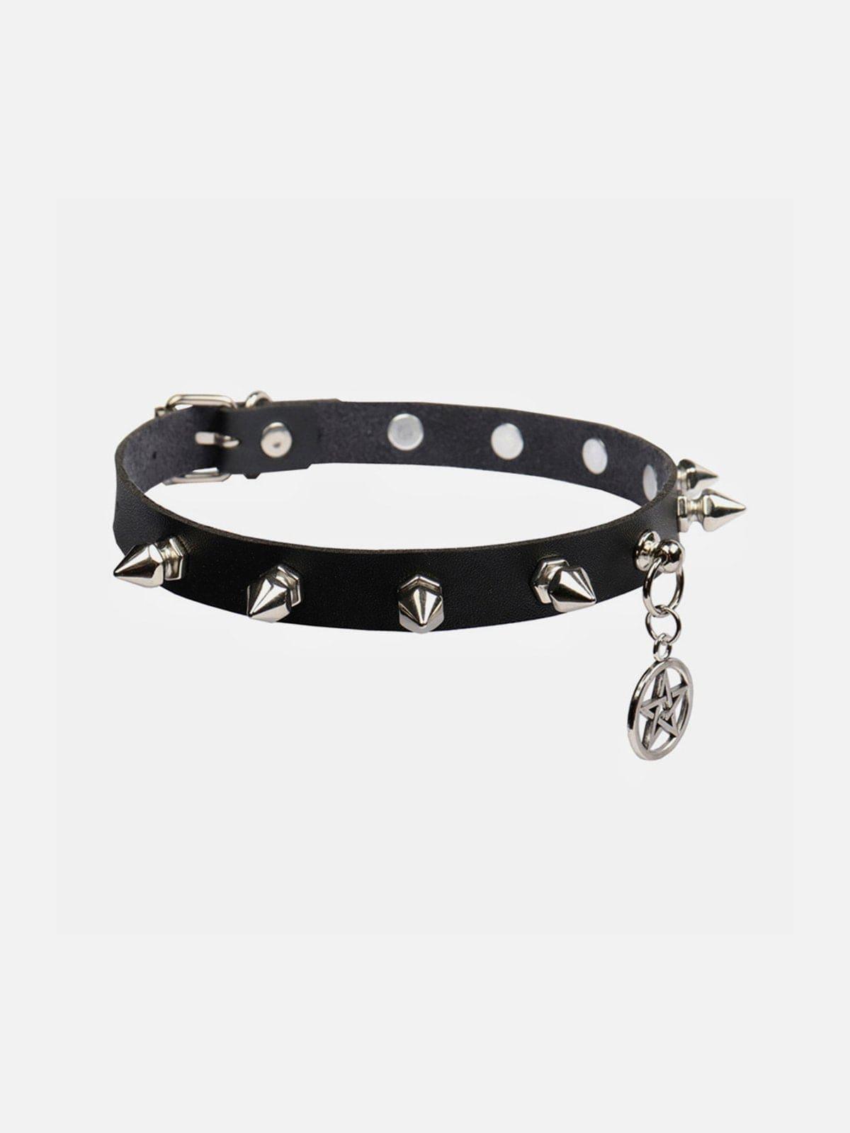 Punk Pentagram Rivets PU Necklace