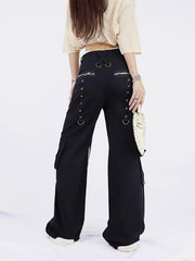 Dark Print Rivet Ribbons Pants