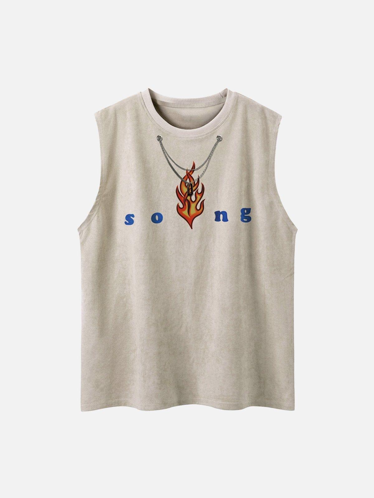 Necklace Flame Print Suede Vest