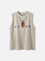 Necklace Flame Print Suede Vest