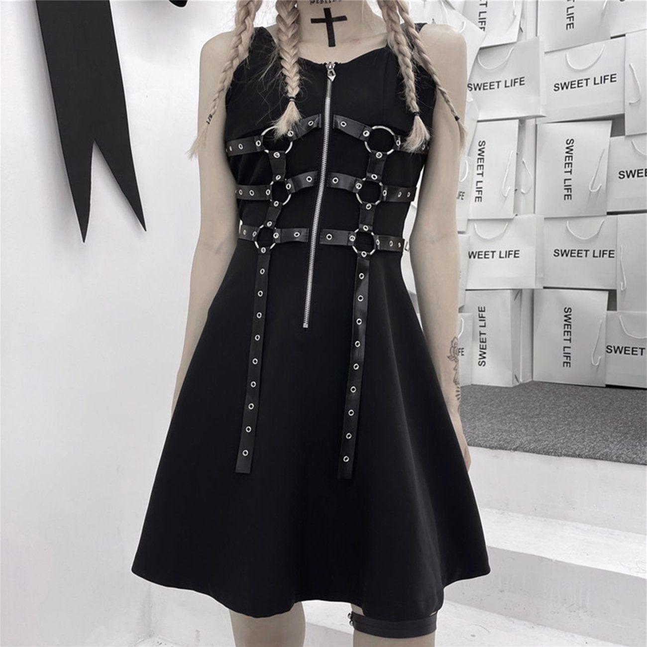 Dark Rock Patchwork Straps Dress