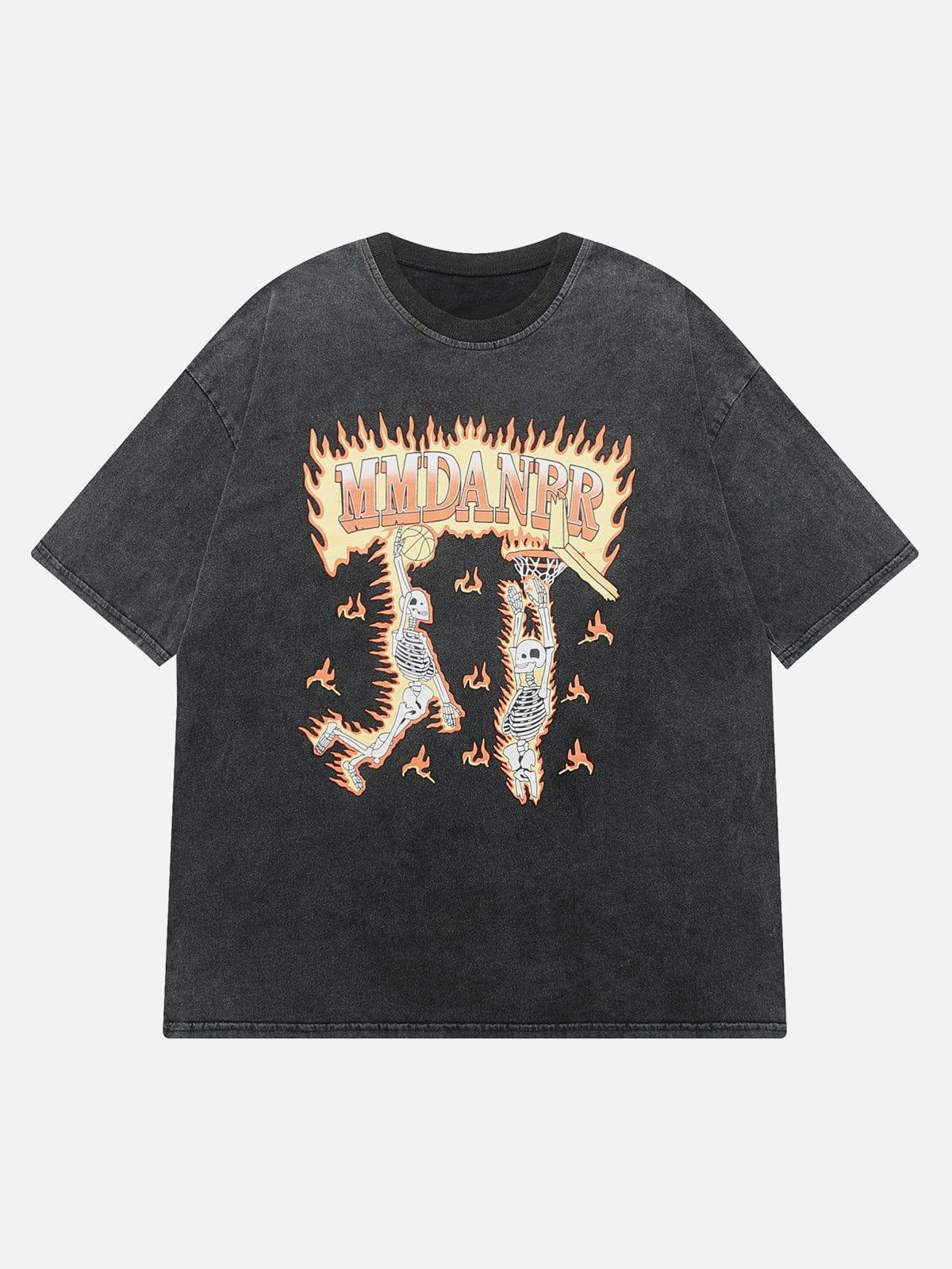 Washed Burning Skeleton Dunk Graphic Tee