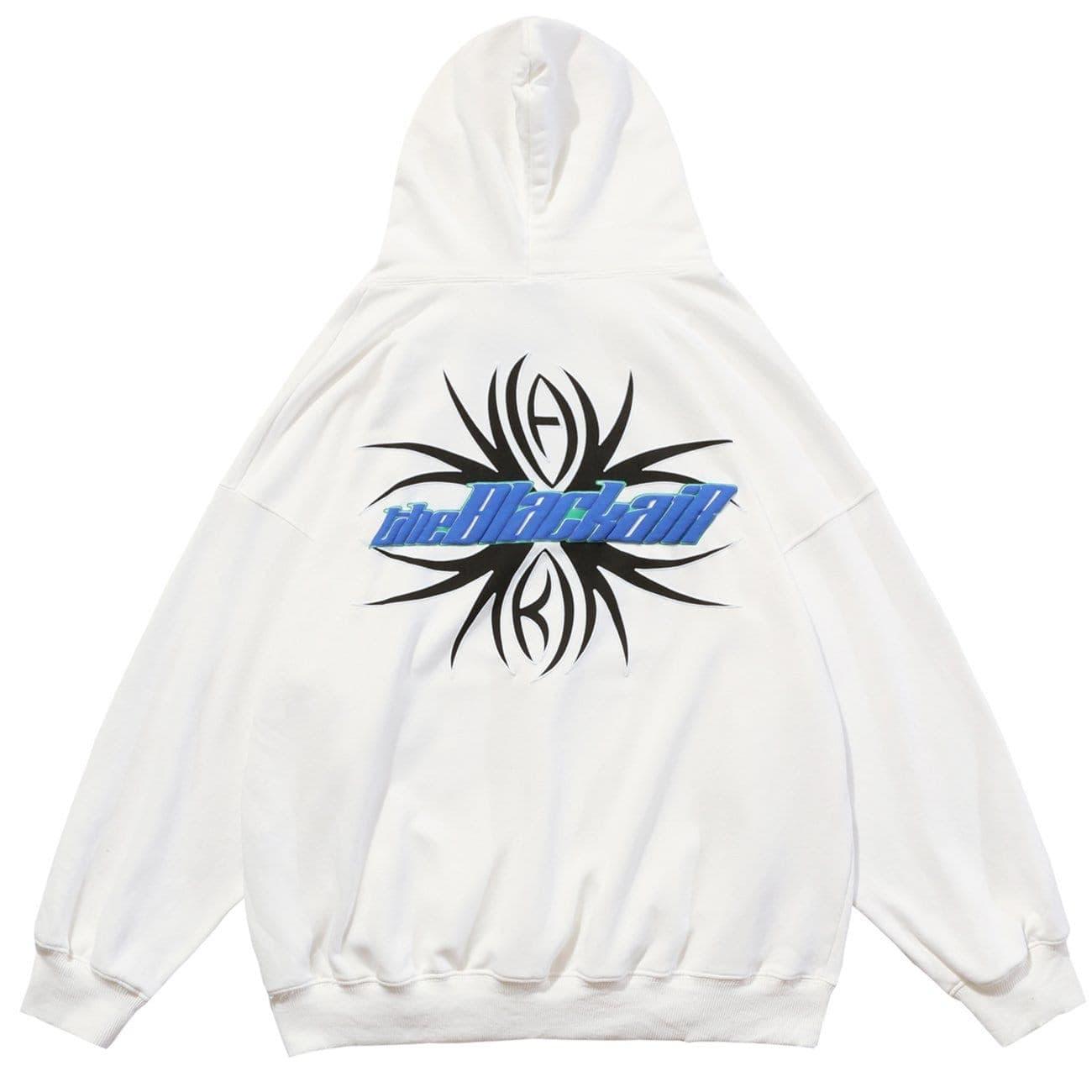 Ripped Spider Embroidery Oversized Washed Hoodie