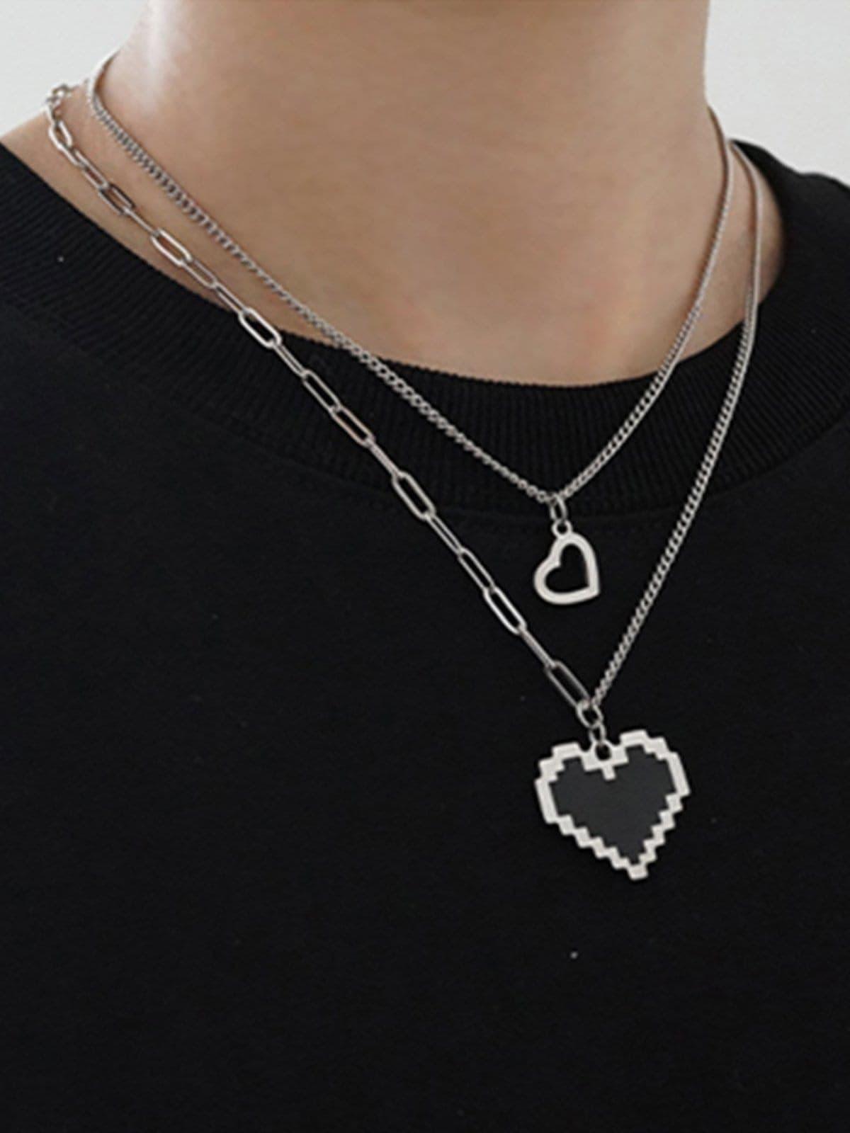 Mosaic Heart Double Layer Necklace