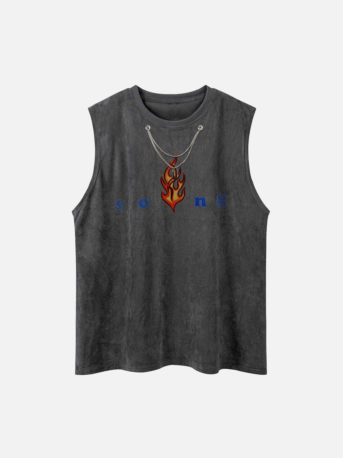 Necklace Flame Print Suede Vest