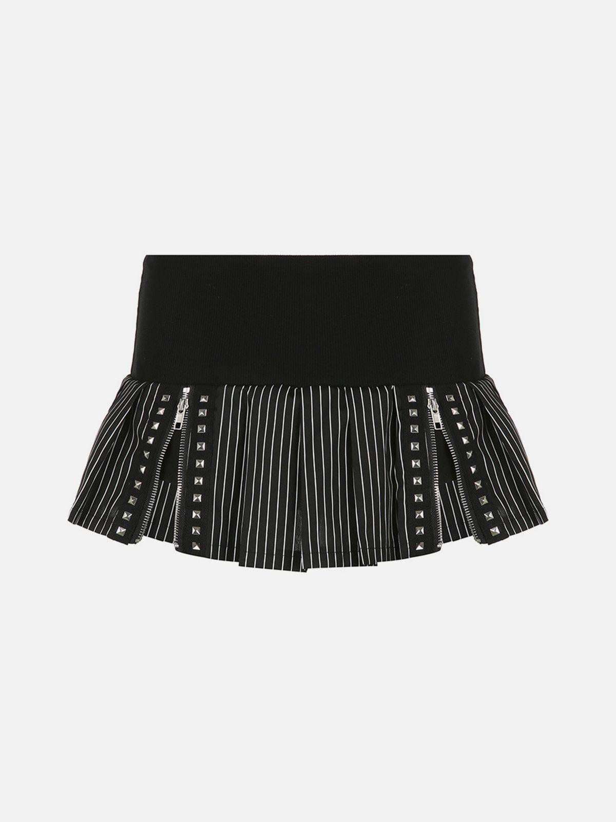 Striped Zipper Patchwork Skirt