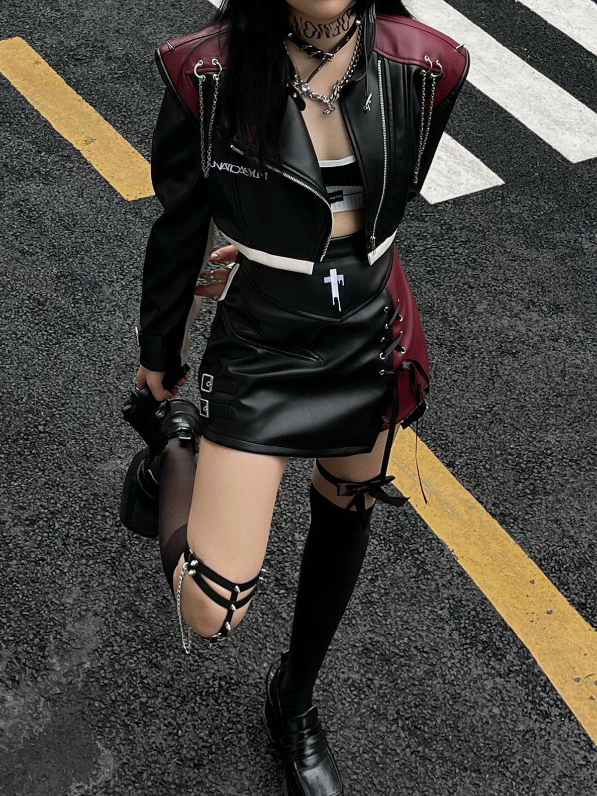 Lace-up Patchwork Punk Skirt